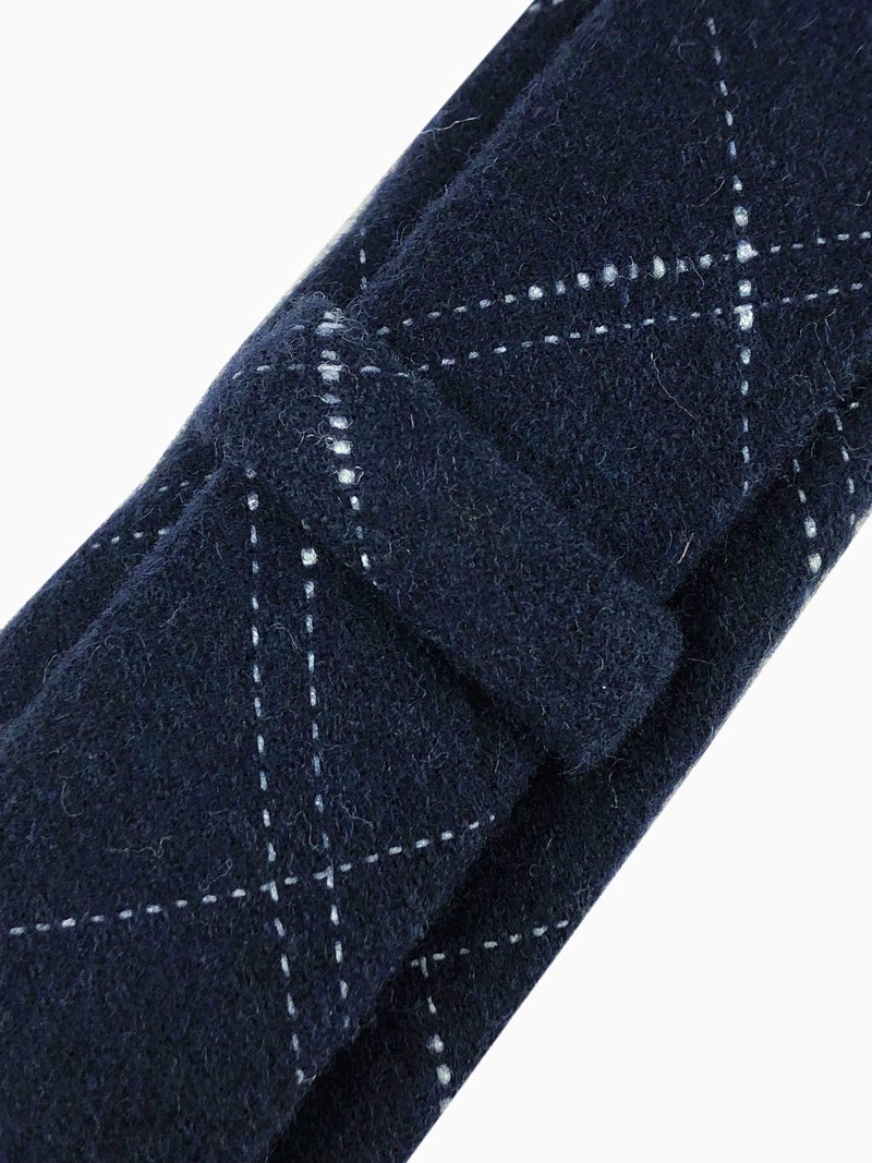 Secdtie Men Skinny Navy Blue Silk Wool Ties Classic Cotton Timeless Check Formal Neckties 2.4" for Groom - Image 3